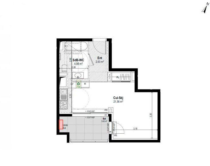 1-комн. квартира в Вернье, 35 м², фото №5, объявление №106822170