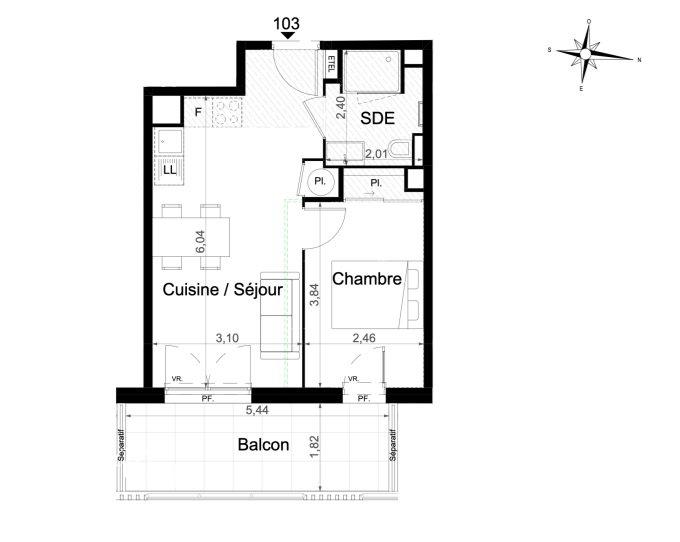2-комн. квартира в новостройке в Босолее, 45 м², фото №7, объявление №102635358